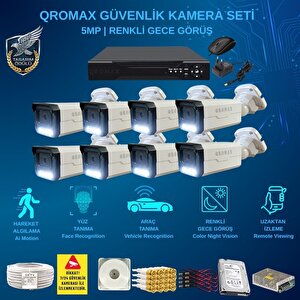 8 Kameralı Set - Yapay Zeka Özellikli İnsan Yüz Araç Tanımalı Gece Renkli Gösteren 5 Mp Sony Lensli 4 Warm Ledli Fullhd Güvenlik Kamerası Seti 3404w-9008m