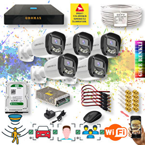 5 Kameralı Set - Yapay Zeka Özellikli Gece Renkli Gösteren 5MP SONY Lensli 4 Ultra Warm Ledli FULLHD Güvenlik Kamerası Seti 2304W-9008
