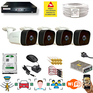 4 Kameralı Set - Araç İnsan Yüz Hareket Algılayan 36 Ir Led 5mp Sony Lensli 1080p Metal Kasa Güvenlik Kamerası Seti 5236-1