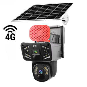 Solar Panelli, Güneş Enerjili, SIM Kartlı 4G, 6MP Çift Lensli Hareket Algılamalı PTZ Güvenlik Kamerası-Adtp33