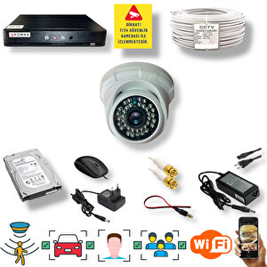 1 Kameralı Set - Araç İnsan Yüz Hareket Algılayan Gece Görüşlü 36 Ir Led 5mp Sony Lensli 1080p Dome Güvenlik Kamerası Seti D136b-1