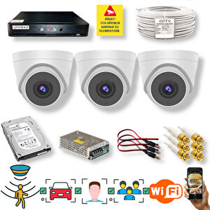 3 Kameralı Set - Araç İnsan Yüz Hareket Algılayan 1080p 5 Mp Sony Lens 6 Smart Led Dome Güvenlik Kamerası Seti D206sl-1