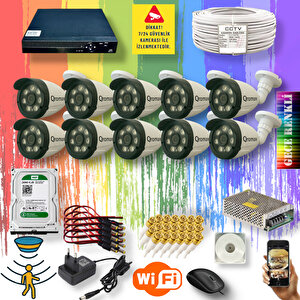 10 Kameralı Set - Gece Renkli Gösteren Hareket Algılayan 5 Mp Sony Lensli 1080p Full Hd Güvenlik Kamerası Seti 3908w