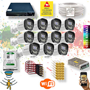 11 Kameralı Set - Gece Renkli Gösteren Hareket Algılayan 5MP SONY Lensli 4 Ultra Warm Ledli FULLHD Güvenlik Kamerası Seti 2304W-9016