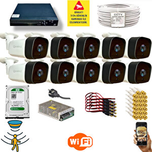 10 Kameralı Set - Hareket Algılayan Gece Görüşlü 36 Ir Led 5mp Sony Lensli 1080p Full Hd Metal Kasa Güvenlik Kamerası Seti 5236