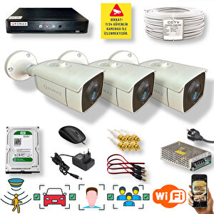 3 Kamerali Set - Araç İnsan Yüz Hareket Algılayan 24 Smd Led 5mp Sony Lensli 1080p Metal Kasa Güvenlik Kamerasi Seti 6224-1