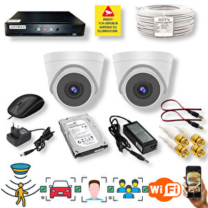 2 Kameralı Set - Araç İnsan Yüz Hareket Algılayan 1080p 5 Mp Sony Lens 6 Smart Led Dome Güvenlik Kamerası Seti D206sl-1