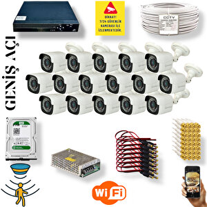 16 Kameralı Set - Geniş Açılı Hareket Algılayan 5mp Sony Lensli FullHD Güvenlik Kamerası Seti 5620-9016
