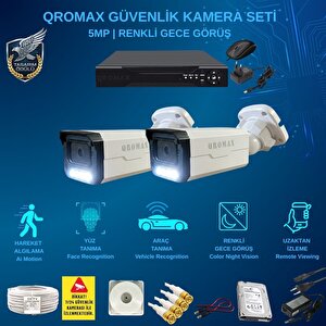 2 Kameralı Set - Yapay Zeka Özellikli İnsan Yüz Araç Tanımalı Gece Renkli Gösteren 5 Mp Sony Lensli 4 Warm Ledli Fullhd Güvenlik Kamerası Seti 3404w-114