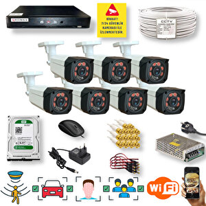 7 Kameralı Set - Araç İnsan Yüz Tanımalı Hareket Algilayan 1080p Gece Görüşlü 5mp Sony Lens Güvenlik Kamerasi Seti 7808-1