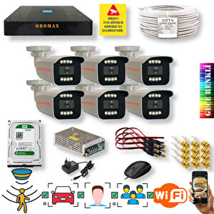 6 Kameralı Set - Yapay Zeka Özellikli İnsan Yüz Araç Tanımalı Gece Renkli Gösteren 5 Mp Sony Lensli 8 Warm Ledli Fullhd Güvenlik Kamerası Seti 908w-9008