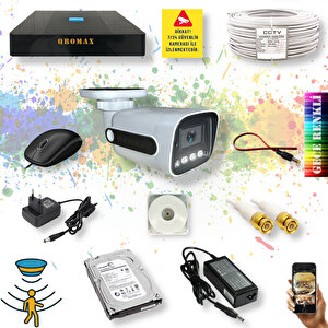 1 Kameralı Set - Hareket Algılayan Gece Renkli Gösteren 5 Mp Sony Lensli 4 Warm Ledli 1080p Fullhd Güvenlik Kamerası Seti 784w