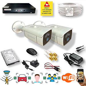 2 Kamerali Set - Araç İnsan Yüz Hareket Algılayan 24 Smd Led 5mp Sony Lensli 1080p Metal Kasa Güvenlik Kamerasi Seti 6224-1