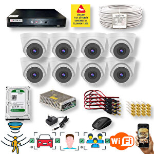 8 Kameralı Set - Araç İnsan Yüz Hareket Algılayan 1080p 5 Mp Sony Lens 6 Smart Led Dome Güvenlik Kamerası Seti D206sl-1