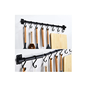 Bardak Askısı Metal Paslanmaz 60cm Siyah Boru Ve 6 Adet Metal Kanca