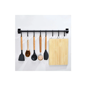 Bardak Askısı Metal Paslanmaz 60cm Siyah Boru Ve 6 Adet Metal Kanca