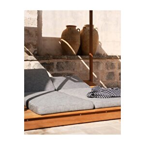 Uctos    2 Kişilik Ahşap Dekoratif Şezlong Dış Mekan Perdeli Havuz Başı Çatılı Daybed Şezlong
