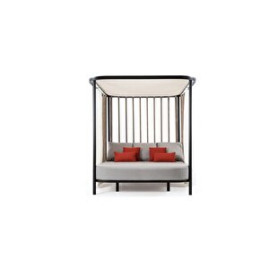 Parla Perdeli Dekoratif Dış Mekan Şezlong Çatılı Havuz Başı Daybed Şezlong