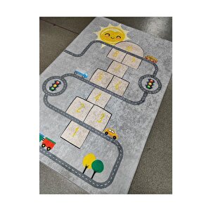 Halıcı Mustafa Kd-dsn Gri Deri Taban Dijital Baskı Halı Çocuk Odası Halısı 160x230 cm