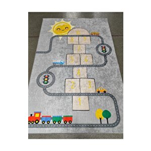 Halıcı Mustafa Kd-dsn Gri Deri Taban Dijital Baskı Halı Çocuk Odası Halısı 160x230 cm