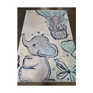Halıcı Mustafa Kd-063 Mavi Deri Taban Dijital Baskı Halı Çocuk Odası Halısı 160x230 cm
