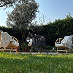 Ateş Çukuru 2 Adet Mangal Izgaralı Bahçe Şöminesi Barbekü Soba Firepit Ateş Çanağı