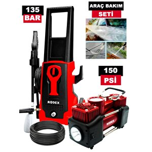 Rdx 135 Bar Yüksek Basınçlı Araç Yıkama + 150 Psi Çift Pistonlu Kompresör Lastik Şişirme İki̇li̇ Set