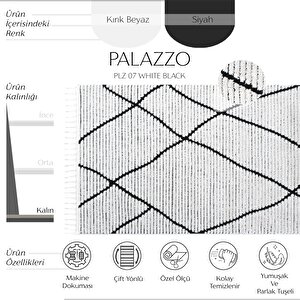 Palazzo 07 Beyaz Siyah Bukle Salon Halısı Mutfak Çocuk Odası Halısı Koridor Yolluk 160x230 cm