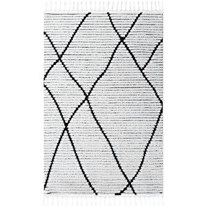 Palazzo 07 Beyaz Siyah Bukle Salon Halısı Mutfak Çocuk Odası Halısı Koridor Yolluk 120x180 cm