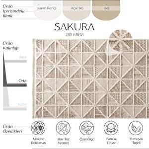Cool Halı Sakura 2201 Krem Hav Toz Vermez Etnik Desenli Modern Dokuma Bukleli Salon Halısı