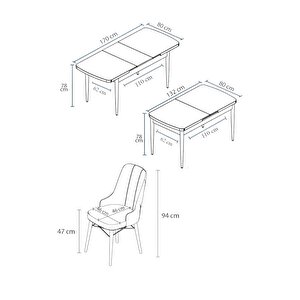 Zümra Serisi, Meşe Desen 80x132 Açılabilir Mdf Mutfak Masası Takımı 4 Adet Sandalye