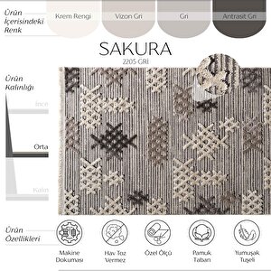 Sakura 2205 Gri Hav Toz Vermez Etnik Desenli Modern Dokuma Bukleli Salon Halısı 160x230 cm
