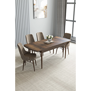 Zümra Serisi, Barok Desen 80x132 Açılabilir Mdf Mutfak Masası Takımı 4 Adet Sandalye Cappucino