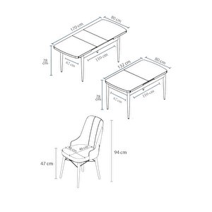 Zümra Serisi, Barok Desen 80x132 Açılabilir Mdf Mutfak Masası Takımı 4 Adet Sandalye