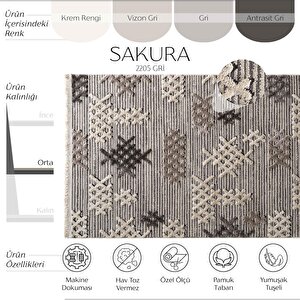 Sakura 2205 Gri Hav Toz Vermez Etnik Desenli Modern Dokuma Bukleli Salon Halısı 120x200 cm