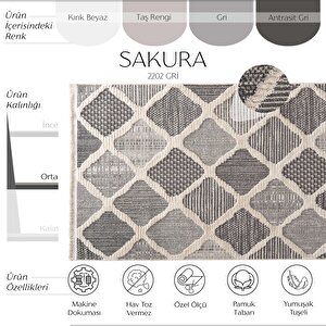 Sakura 2202 Gri Hav Toz Vermez Etnik Desenli Modern Dokuma Bukleli Salon Halısı 120x180 cm