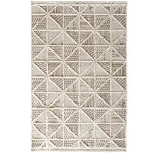 Sakura 2201 Krem Hav Toz Vermez Etnik Desenli Modern Dokuma Bukleli Salon Halısı 100x350 cm
