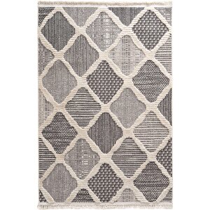 Sakura 2202 Gri Hav Toz Vermez Etnik Desenli Modern Dokuma Bukleli Salon Halısı 200x250 cm