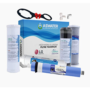 Ihlas Aura Cebilon Compact Uyumlu Açık Kasa Su Arıtma 5'li Lüx 10" Filtre Seti 80gpd Lg Membranlı