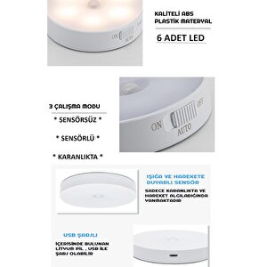 Gece Lambası Hareket Sensörlü Akıllı Usb Şarjlı Led Işık Lamba Ev Oda Mutfak Dolap Işığı