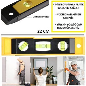 Su Terazisi Mini  Eğim Ölçen Terazi Mıknatıslı Çok Amaçlı Ölçüm 22cm Yüzey Ölçümü