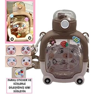 Suluk Motivasyon Matarası Çocuk Okul Suluğu 1000 Ml Sticker Ayıcıklı Matara