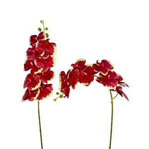 Yapay Çiçek Kırmızı Krem Islak Orkide Gerçeksi Doku Uzun Dal 90 Cm