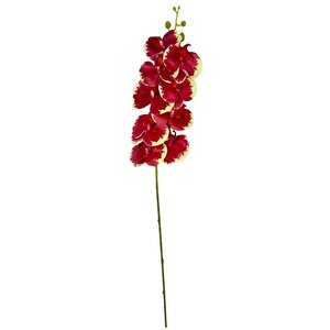 Yapay Çiçek Kırmızı Krem Islak Orkide Gerçeksi Doku Uzun Dal 90 Cm
