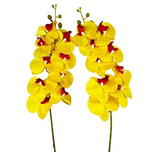 Yapay Çiçek Sarı Kırmızı Islak Orkide Gerçeksi Doku Uzun Dal 90 Cm
