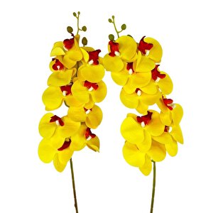 Yapay Çiçek Sarı Kırmızı Islak Orkide Gerçeksi Doku Uzun Dal 90 Cm