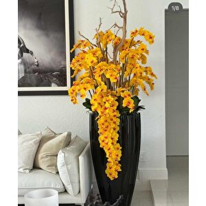 Yapay Çiçek Sarı Kırmızı Islak Orkide Gerçeksi Doku Uzun Dal 90 Cm