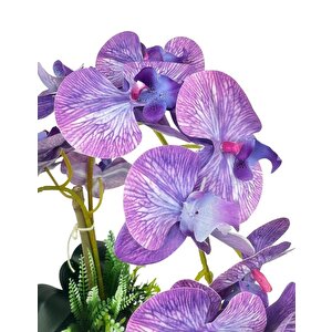 Yapay Çiçek 2li Lila Damarlı Islak Orkide Seramik Saksıda Orkide 60cm