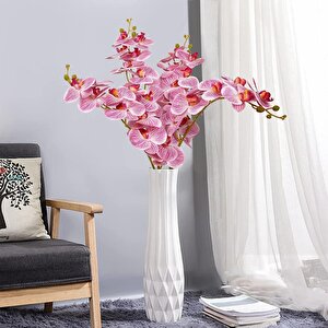 4lü Set Yapay Çiçek Pembe Islak Orkide Ve 2 Adet Orkide Yaprağı Gerçeksi Doku Uzun Dal 90cm