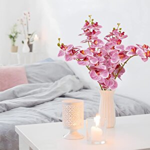4lü Set Yapay Çiçek Pembe Islak Orkide Ve 2 Adet Orkide Yaprağı Gerçeksi Doku Uzun Dal 90cm